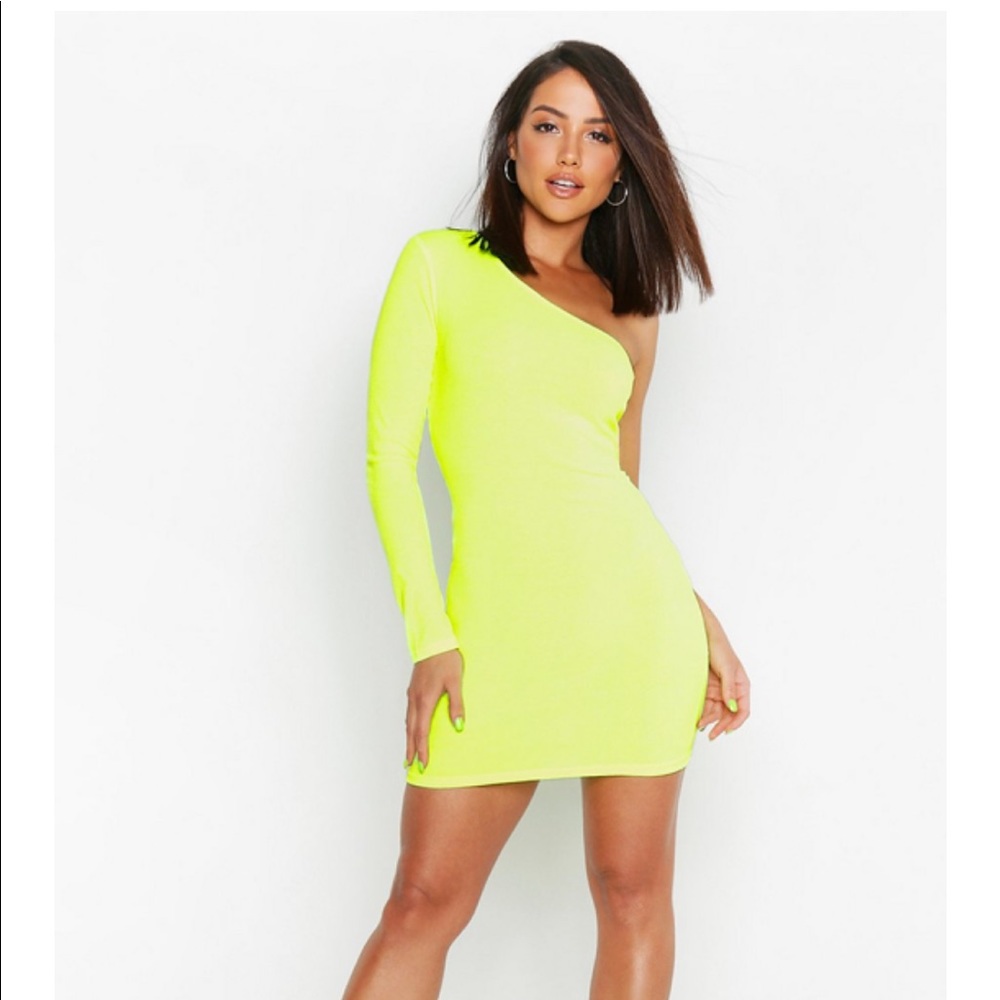 Boohoo Neon Rib One Shoulder Bodycon Dress